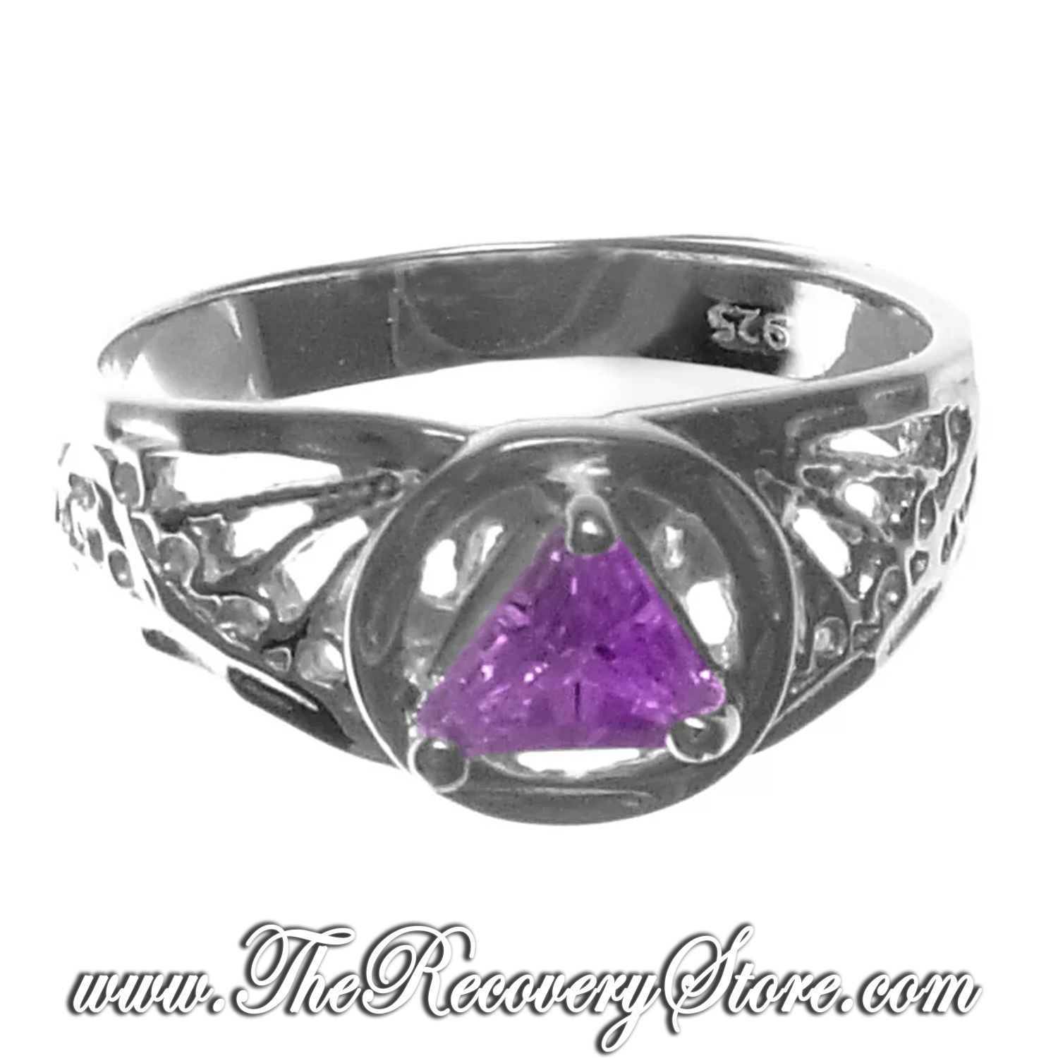 Sterling Silver AA Triangle Filigree Style Ring, Version: 3, Color: Purple CZ