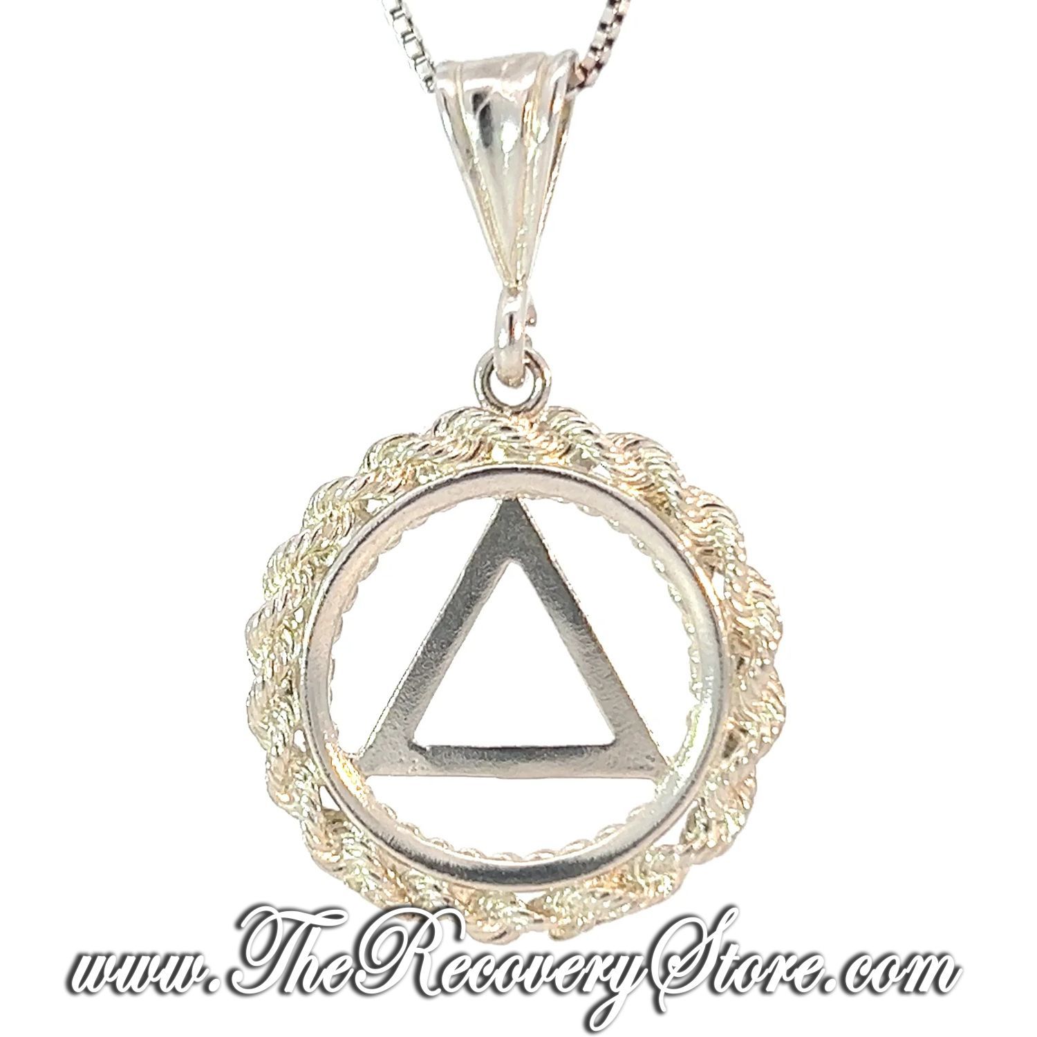 Sterling Silver AA Symbol in a Rope Style Circle, Medium Size Size Pendant