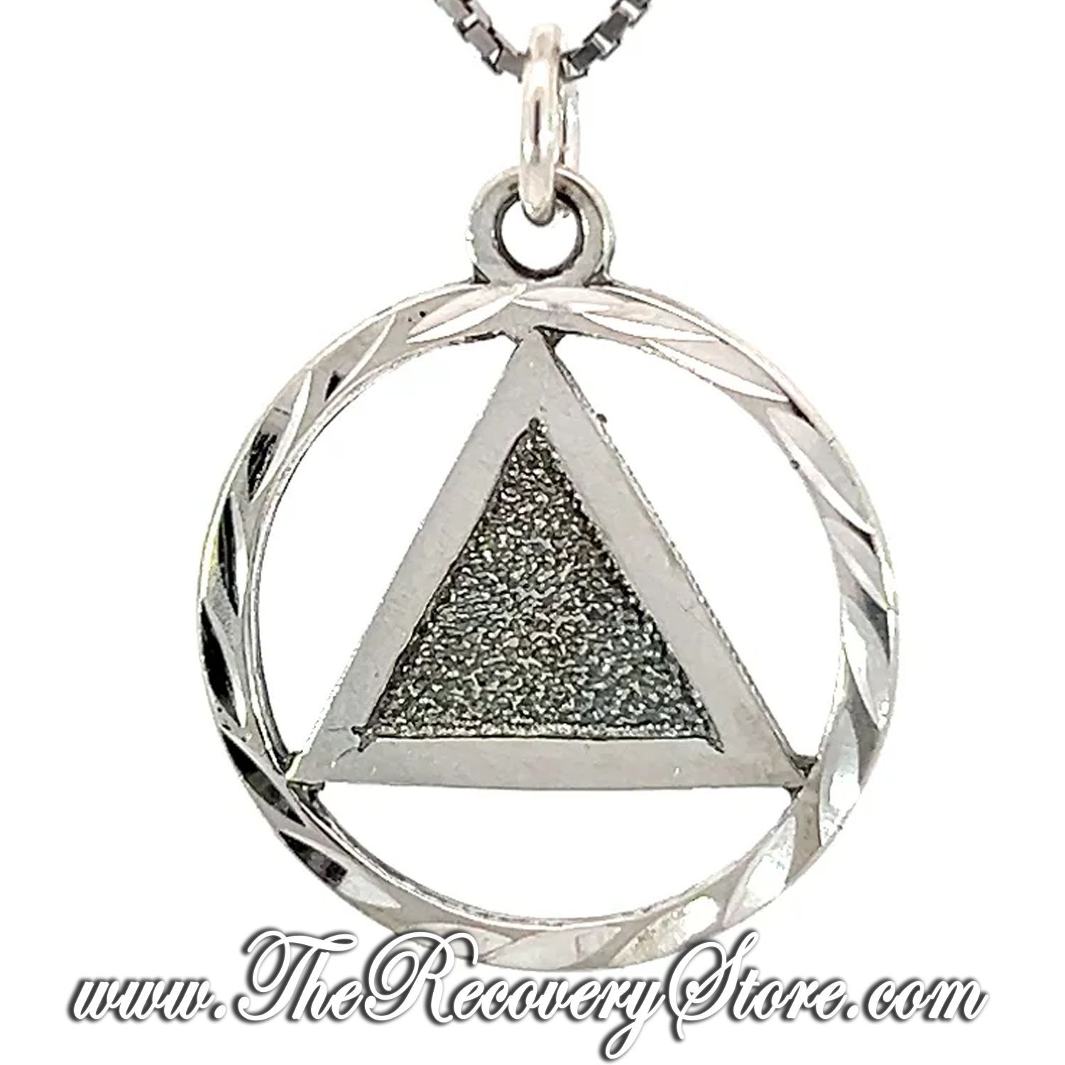 Sterling Silver Diamond Cut Circle with Textured Triangle Large Size Pendant