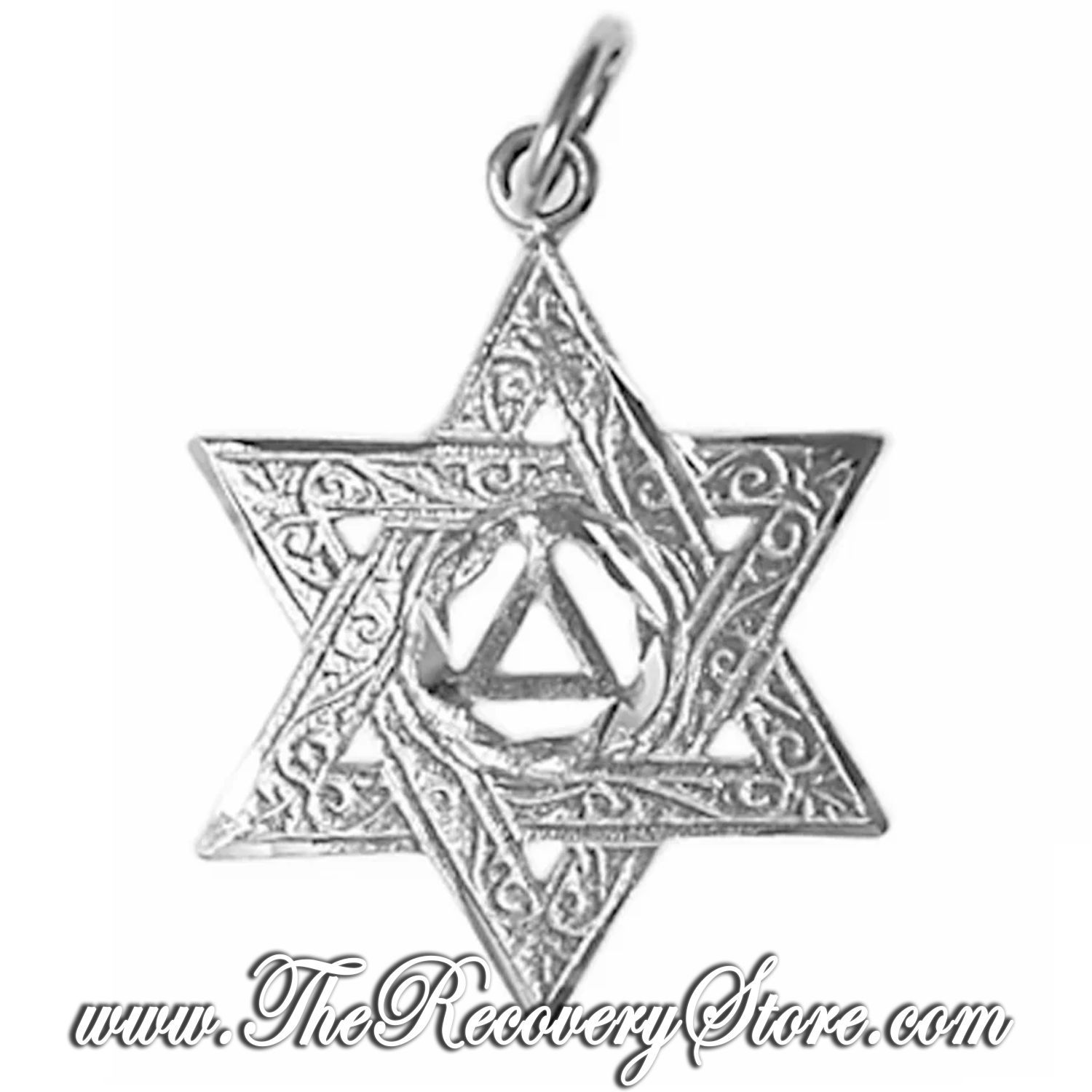 Sterling Silver Medium/Large Size AA Symbol in a Jewish Star of David Pendant