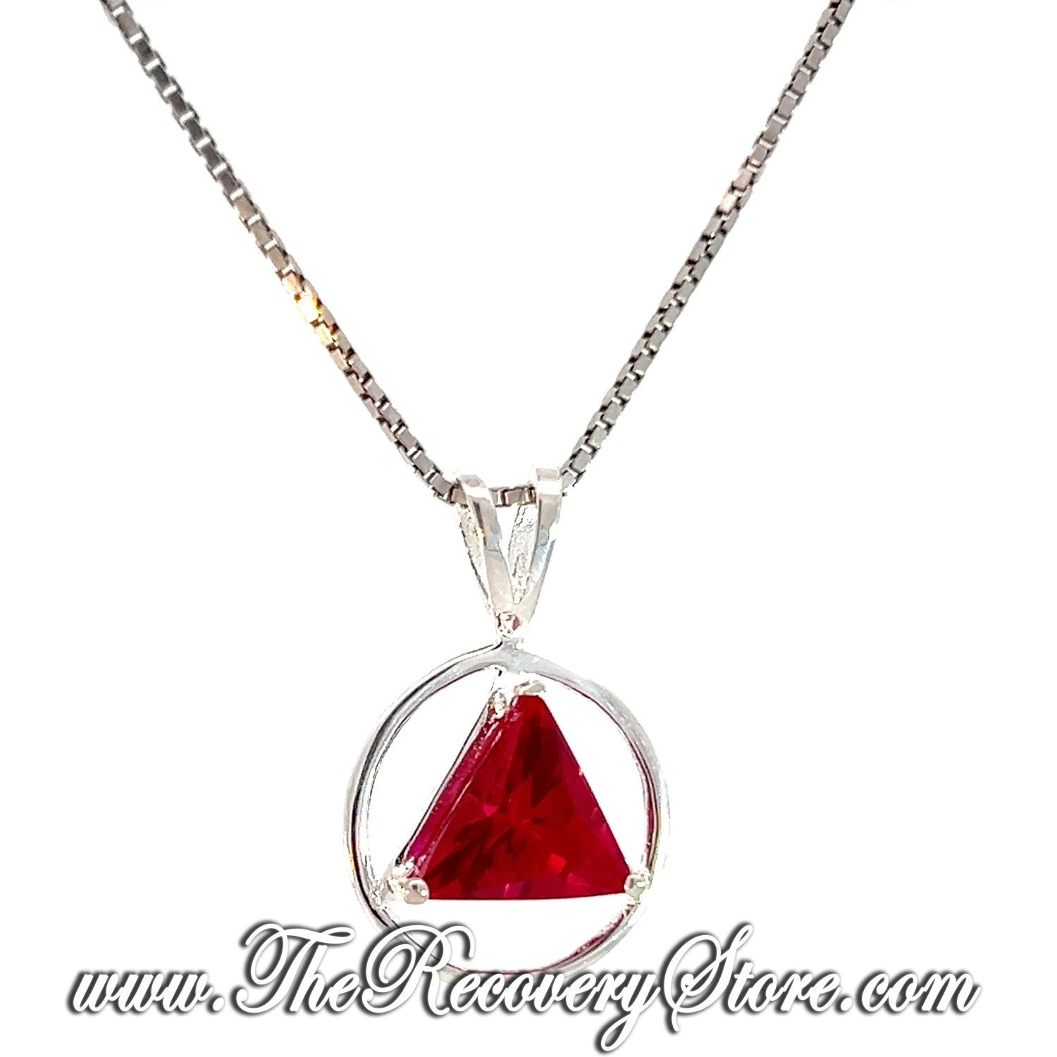 Sterling Silver Monthly Birthstone Symbol Medium Wire Style Triangle Pendant, Version: Jan - Garnet