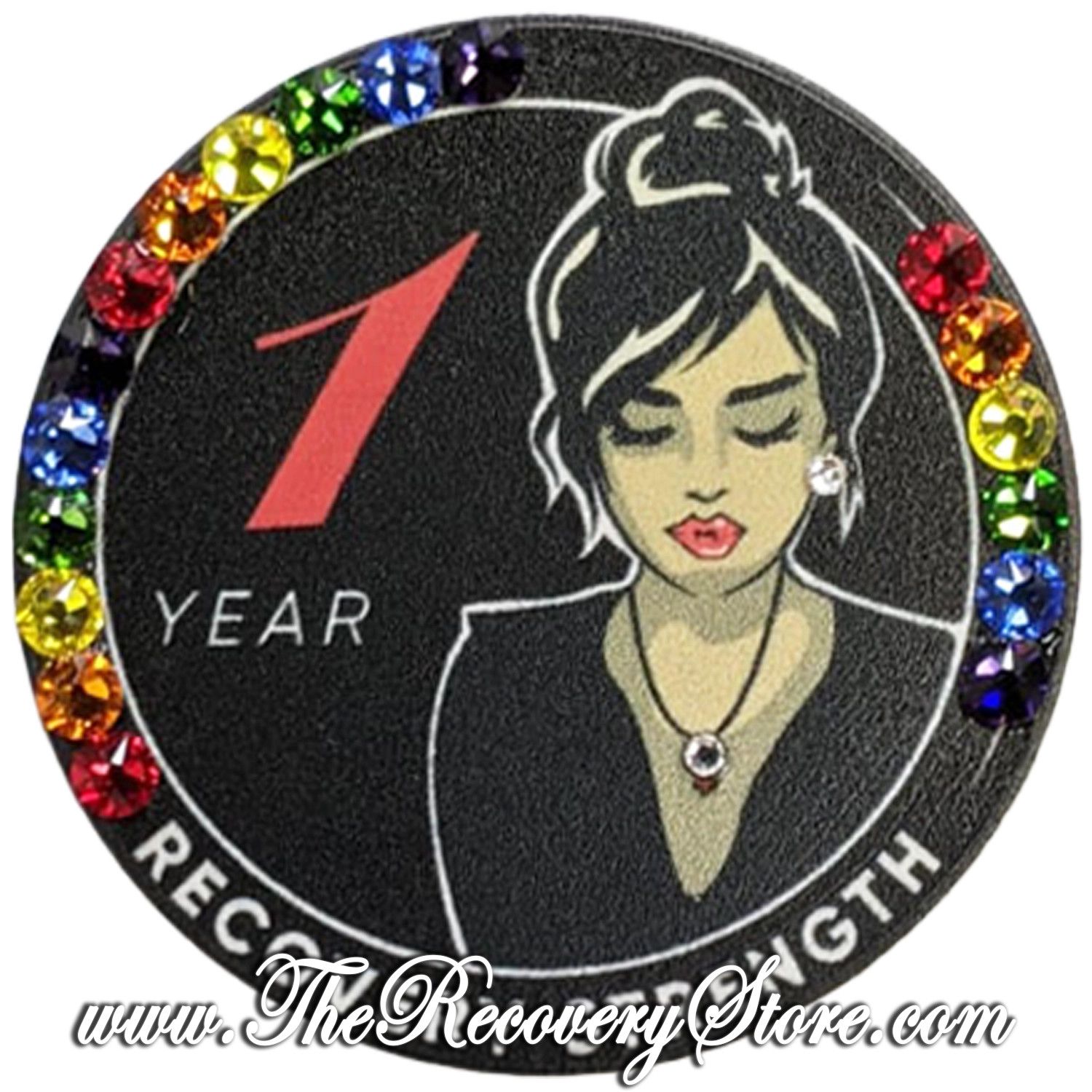 Crystallized Poker Chip - Woman Serenity with Rainbow Crystals