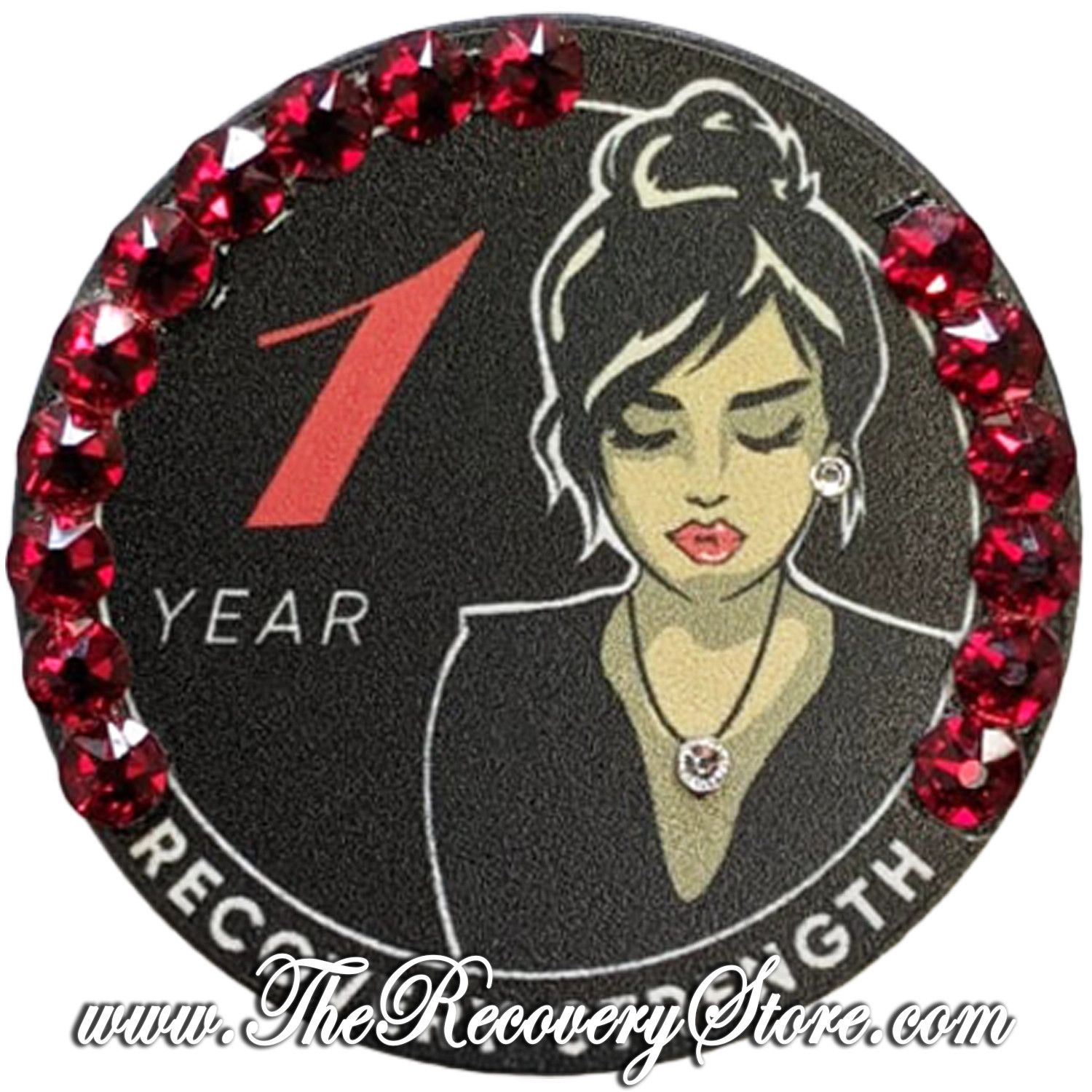 Crystallized Poker Chip - Woman Serenity - Siam &amp; Diamond Crystals