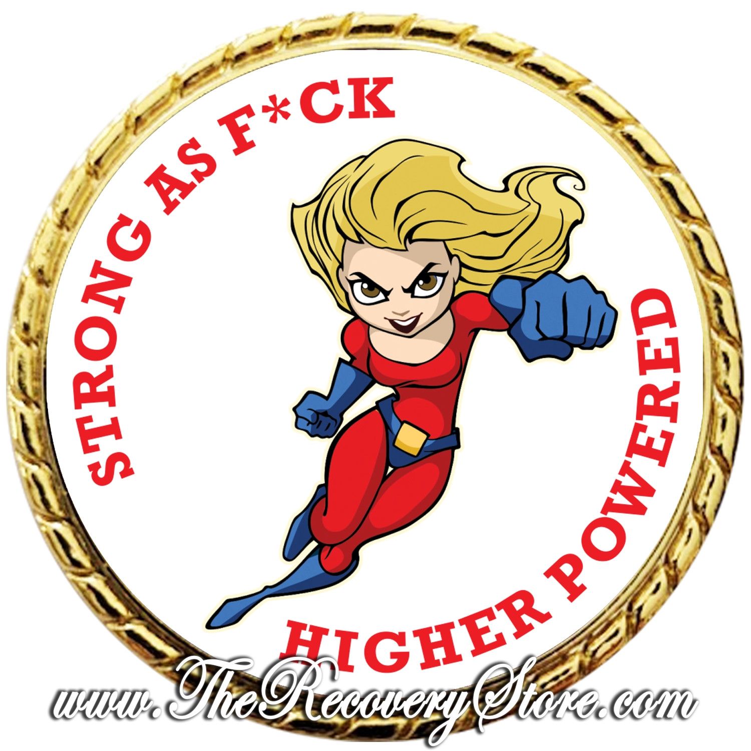 Large Medallion - Strong As F*ck - Female Superhero Yearly With Gold Metal Trim, Milestone: 01 year