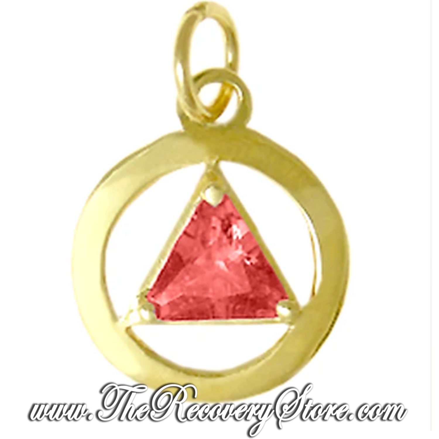 AA 14k Gold  Monthly Birthstone Symbol Medium Triangle Pendant, Version: Jan - Garnet