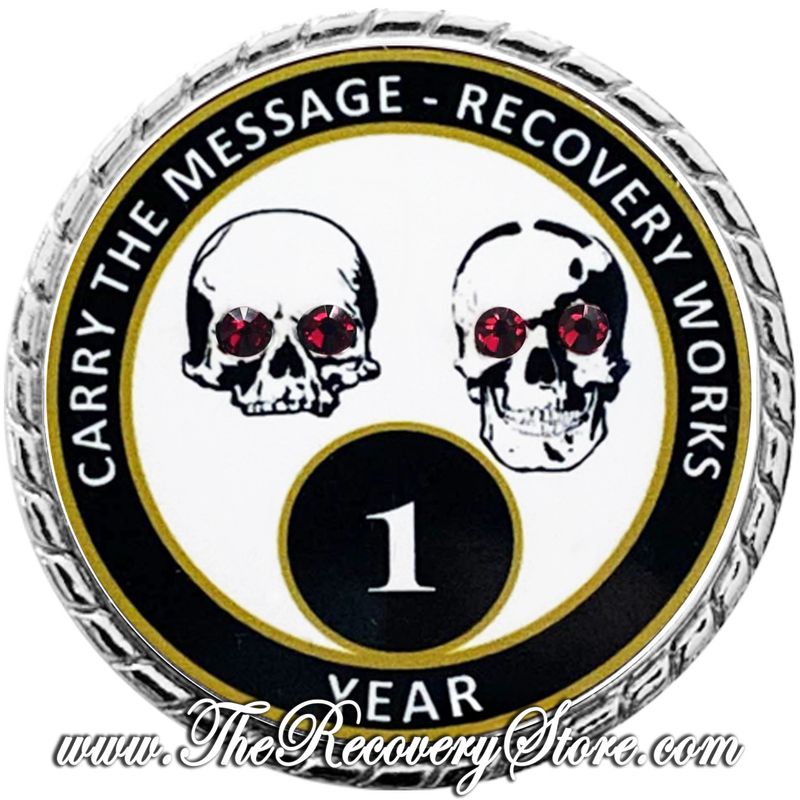 Large Medallion - AA Black &amp; White Skull &amp; Cross Bones w/Siam Crystal Silver Trim