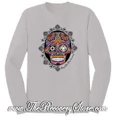 Long Sleeve Shirt -  Sugar Skull - Silver - Small