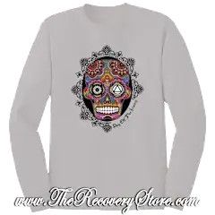 Long Sleeve Shirt -  Sugar Skull - Silver - XL