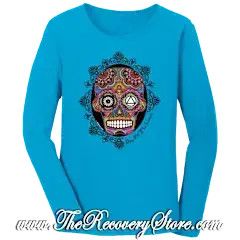 Long Sleeve Shirt - Sugar Skull - Turquoise - Large