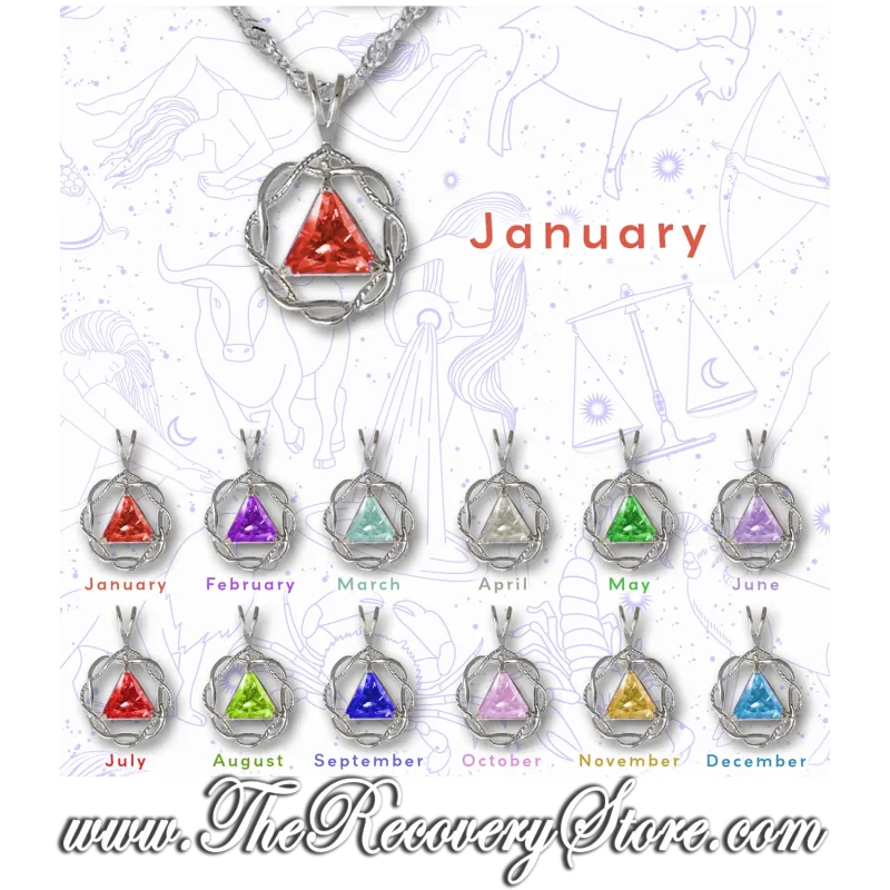 AA Sterling Silver  Monthly Birthstone Symbol Weave Style Pendant