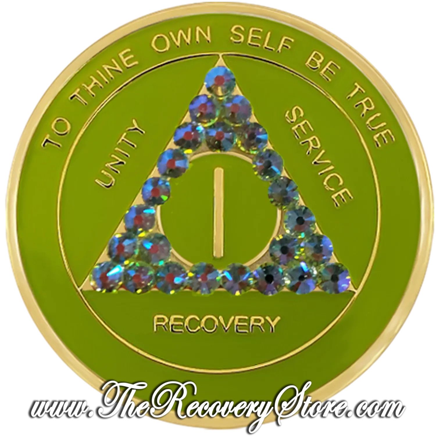Crystallized Medallion - AA Neon Green Triangle with Peridot Shimmer Crystals