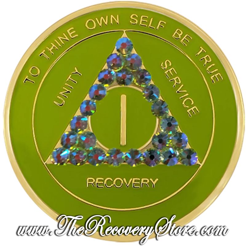 Crystallized Medallion - AA Neon Green Triangle with Peridot Shimmer Crystals