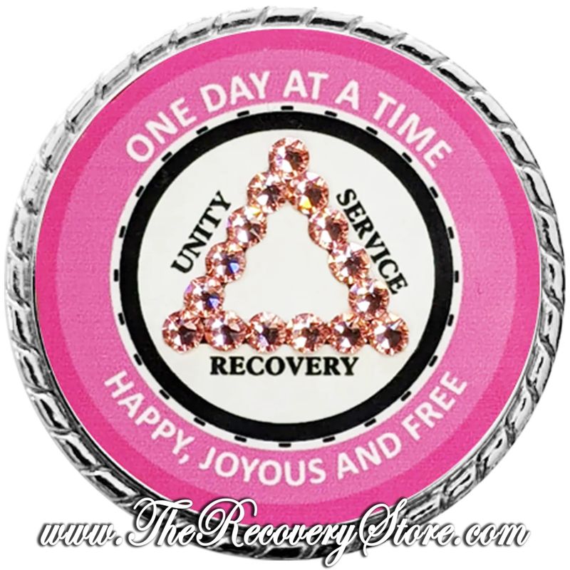 Large Medallion - Pink &amp; White Rose Peach Crystallized Triangle