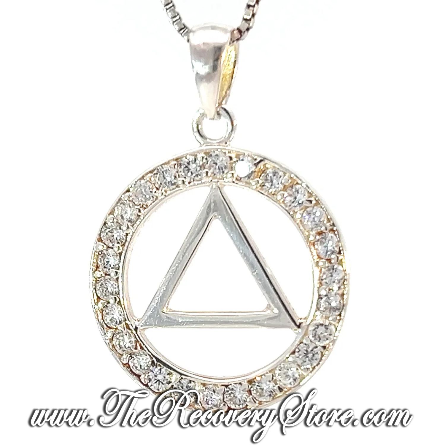 Sterling Silver AA Symbol Circle of Crystals Pendant