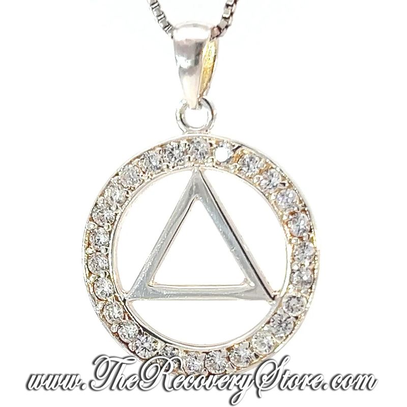 Sterling Silver AA Symbol Circle of Crystals Pendant