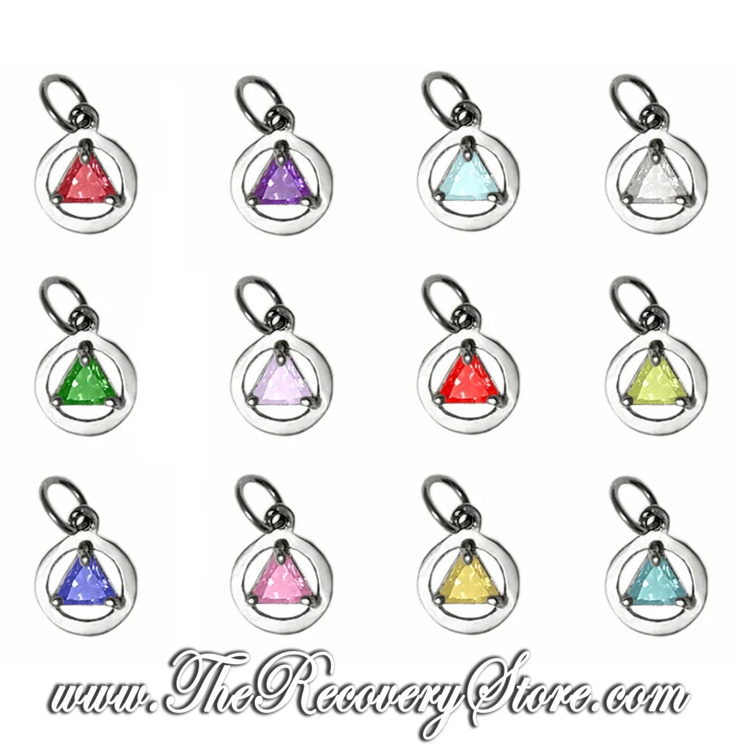 Sterling Silver Alcoholics Anonymous 5mm Triangle Birthstone Earrings, Version: Jan - Garnet