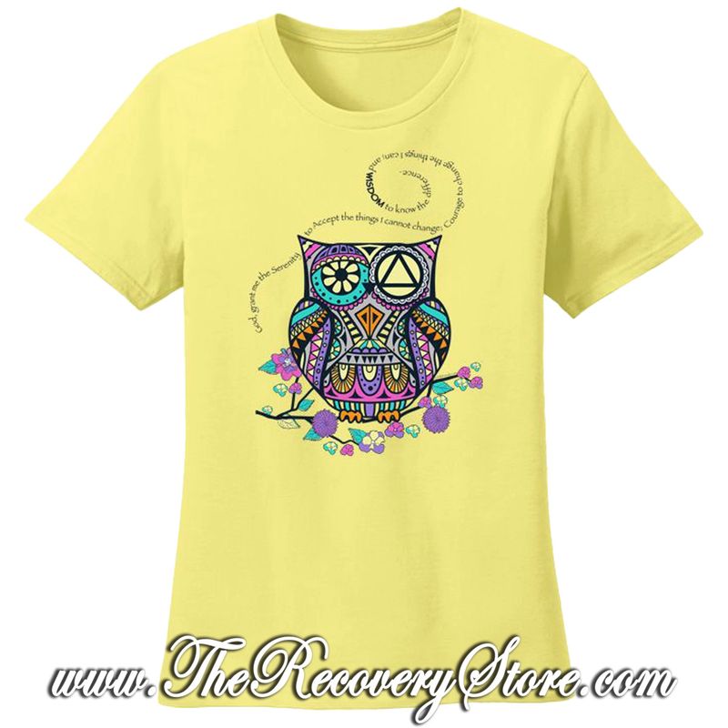 T-Shirt - Serenity Prayer Owl - Yellow - Extra Large