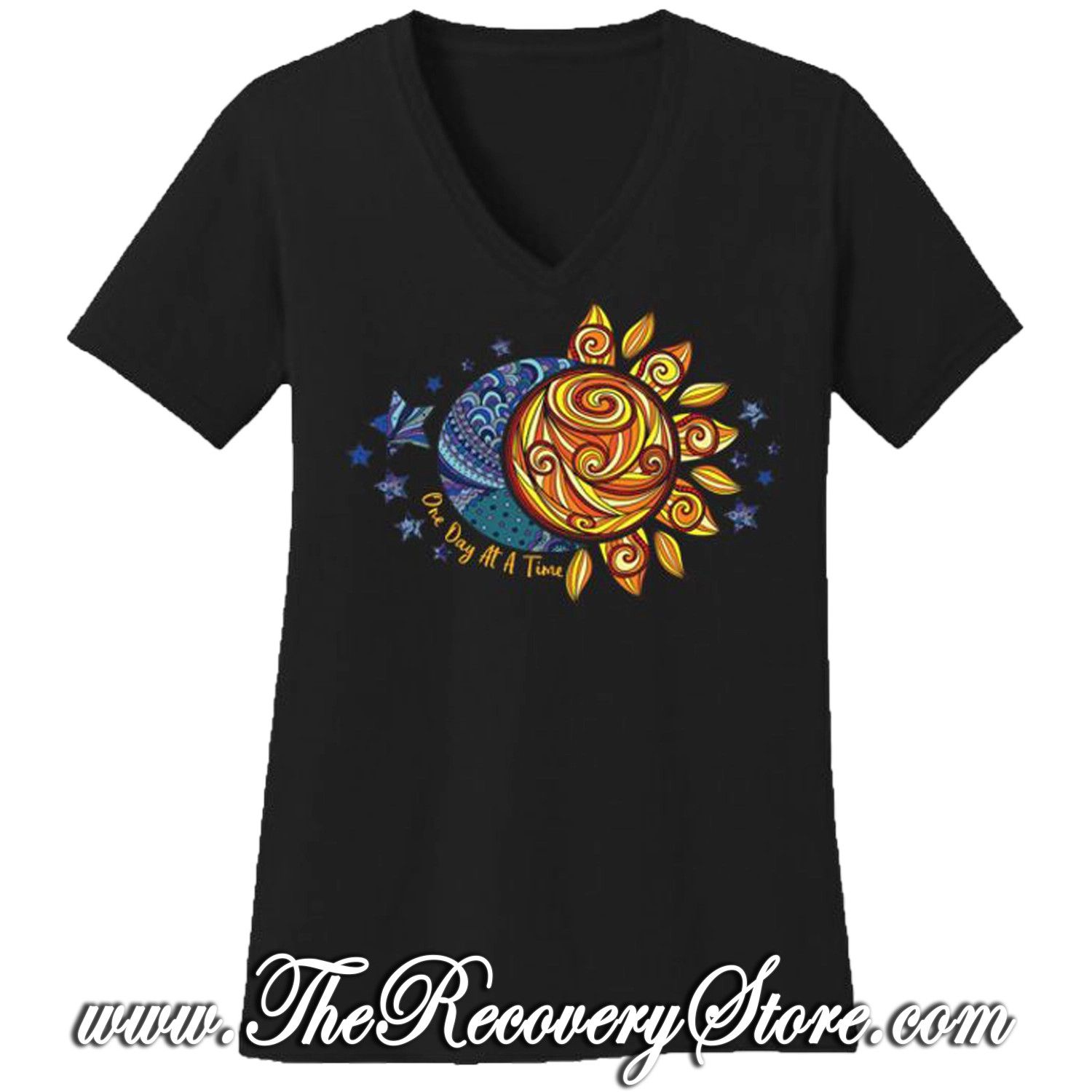 T-Shirt - ODAT Sun &amp; Moon - V-Neck - Black - 3XL