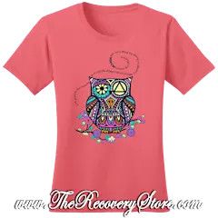 T-Shirt - Serenity Prayer Owl - Coral - Medium
