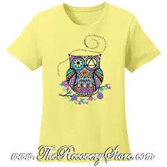 T-Shirt - Serenity Prayer Owl - Yellow - Small