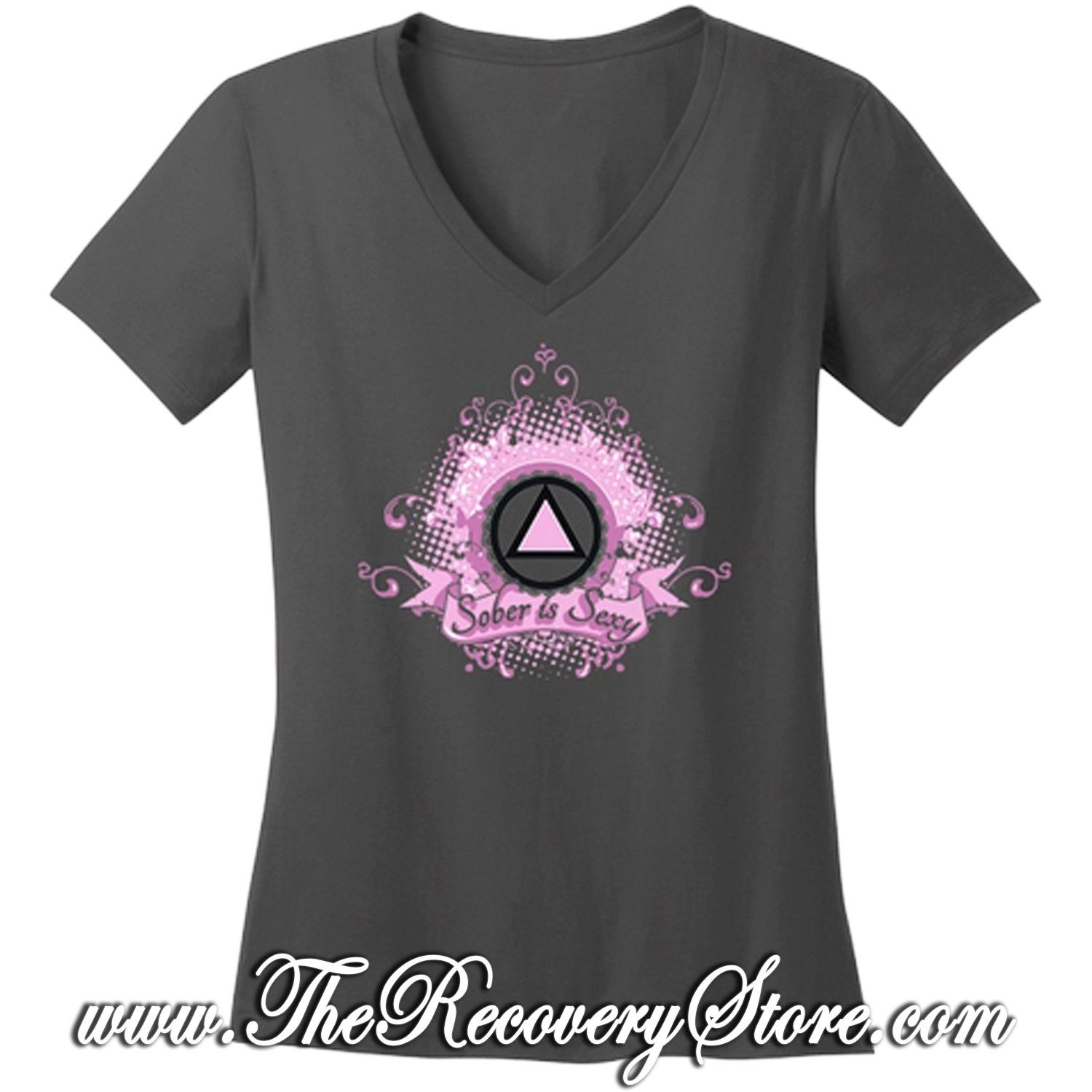 T-Shirt - Sober Is Sexy - V-Neck - Gray - 3XL
