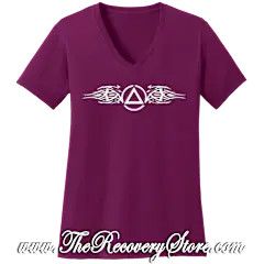 T-Shirt - Tribal Symbol - V-Neck - Raspberry - Extra Large