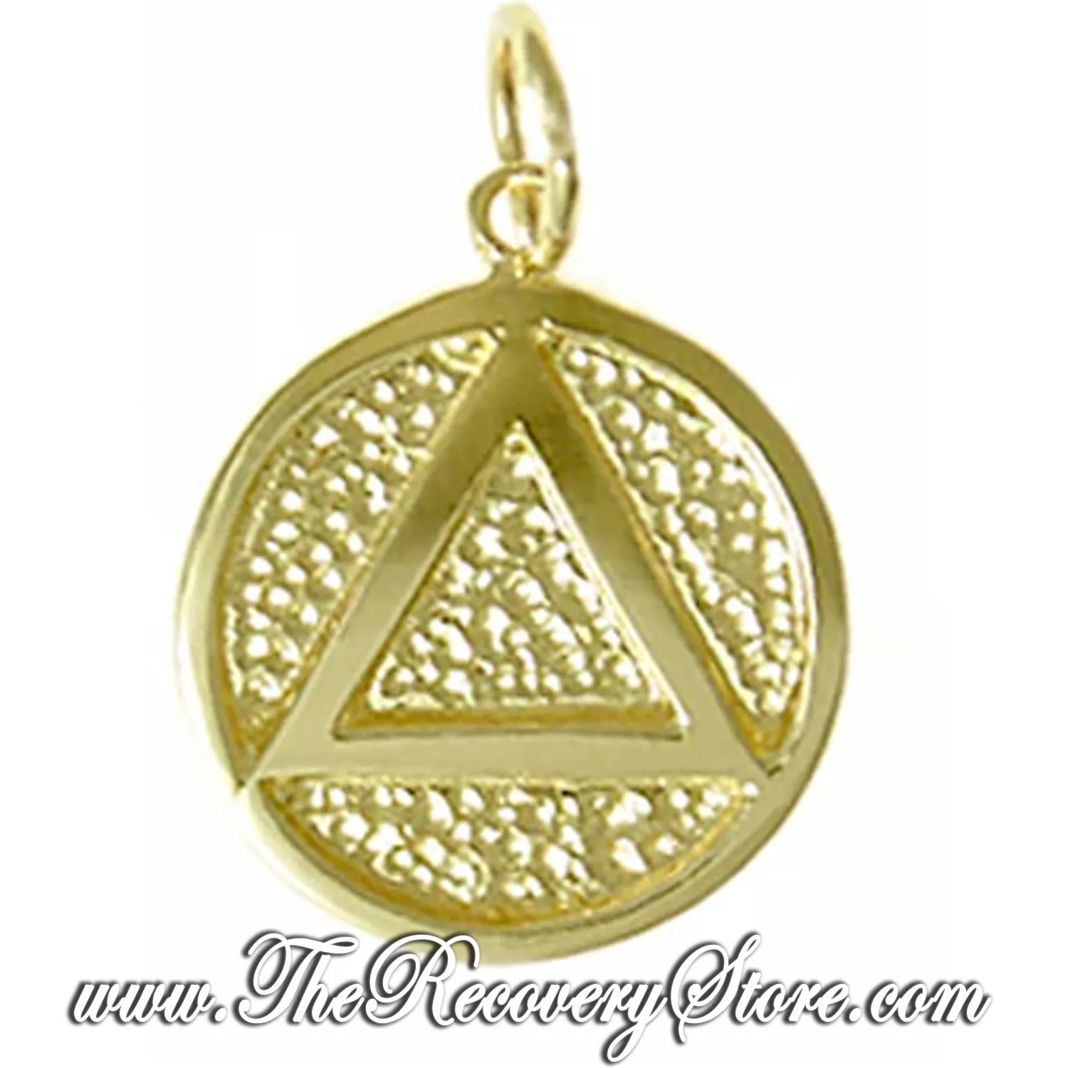 *14k Gold Triangle in Solid Textured Coin Style Pendant Medium