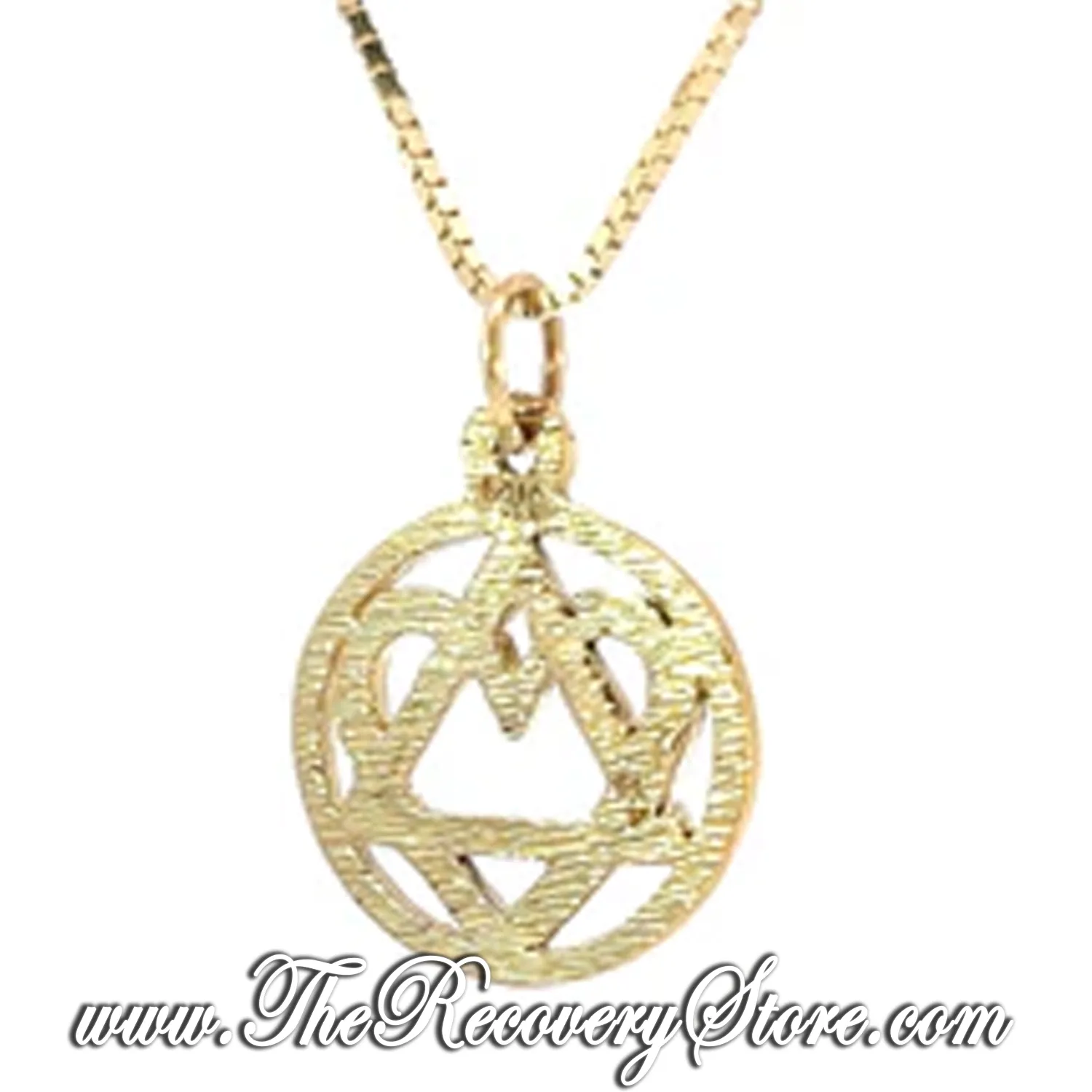 14k Gold AA Symbol with a Open Heart &quot;Love &amp; Service&quot; Pendant