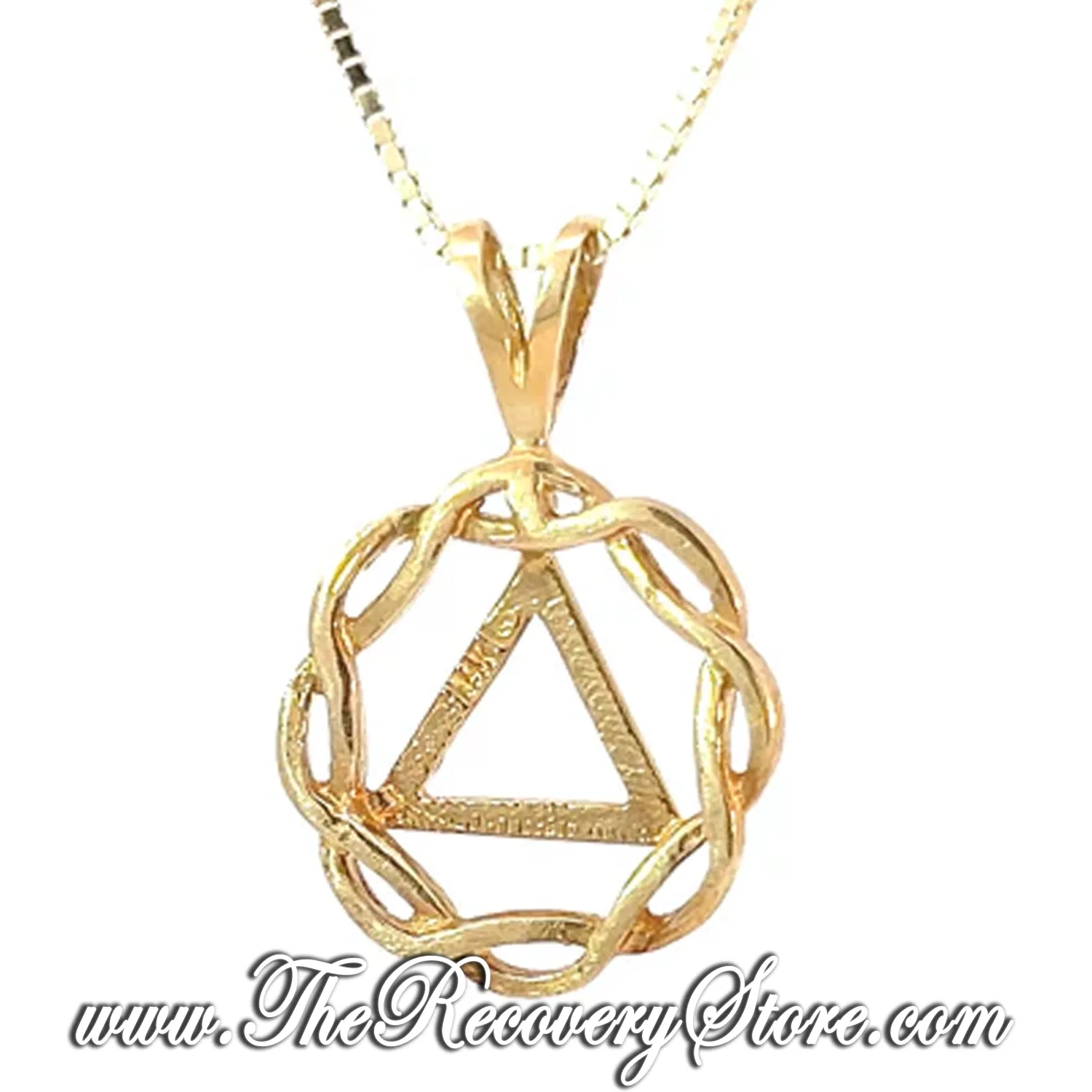 14k Gold AA Symbol in a Basket Weave Circle Pendant