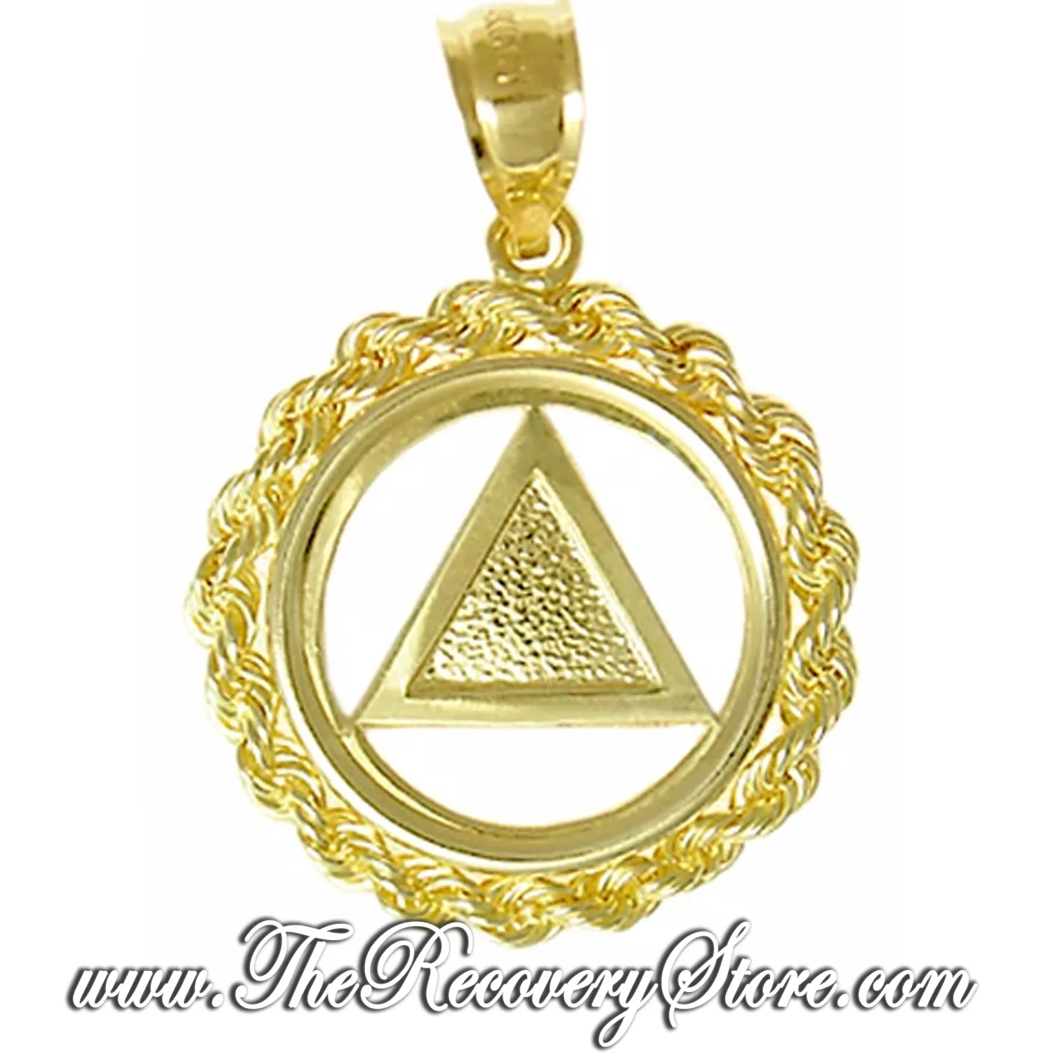 14k Gold AA Symbol Textured Triangle Rope Style Medium Pendant