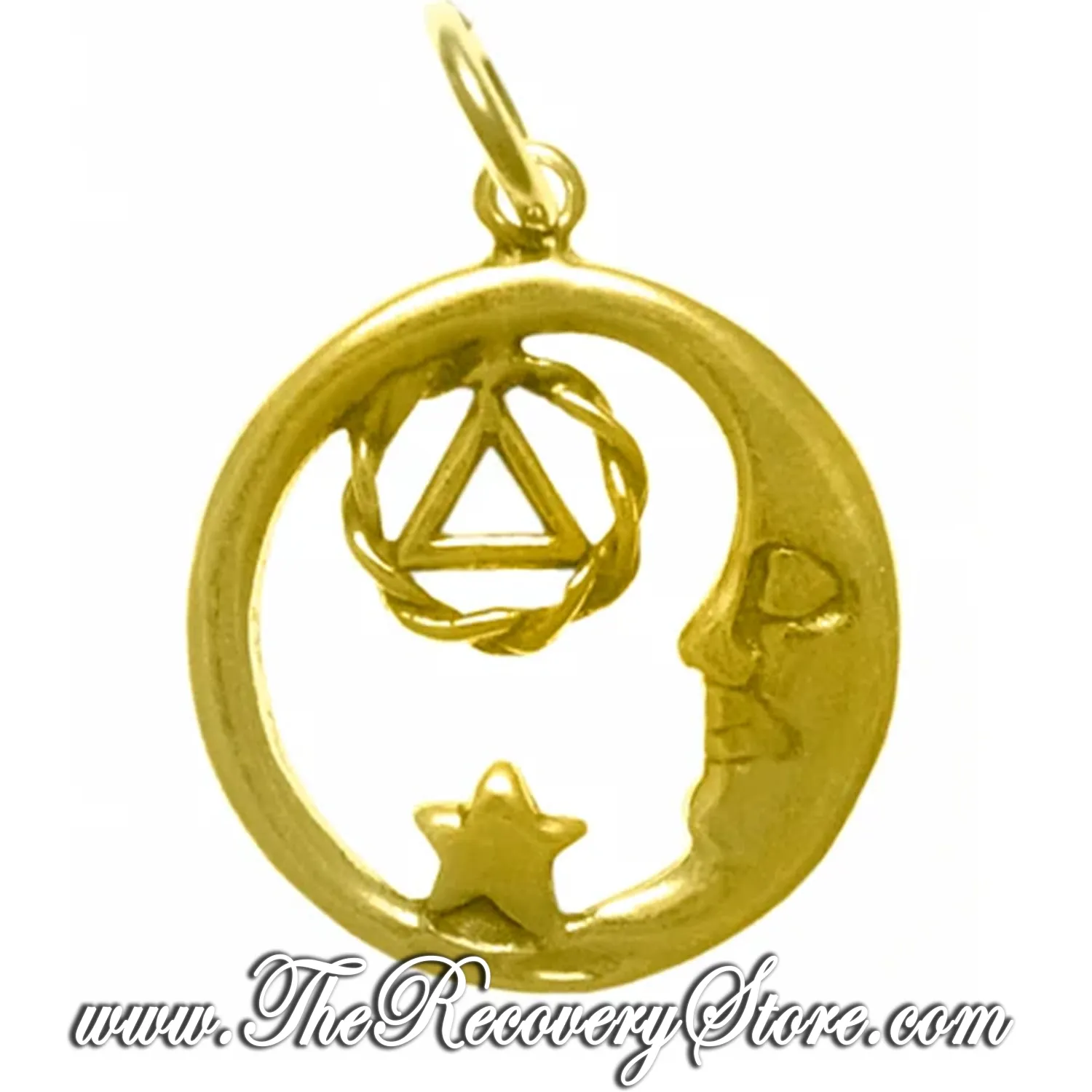 14k Gold AA Symbol Moon and Star Medium Size Pendant