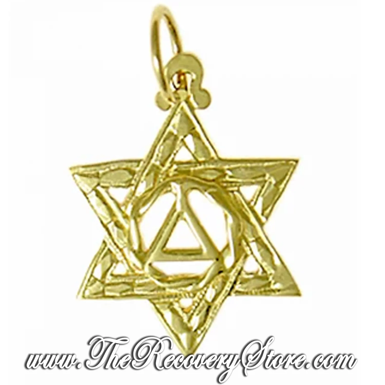 14k Gold AA Symbol in a Jewish Star of David Pendant Medium Size
