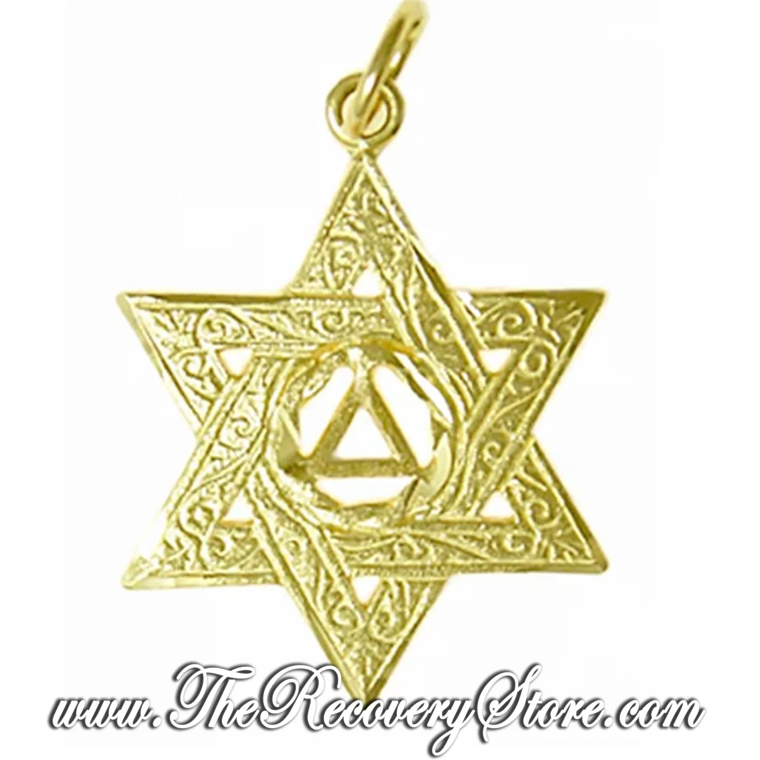 14k Gold AA Symbol in a Jewish Star of David Pendant Medium/Large Size