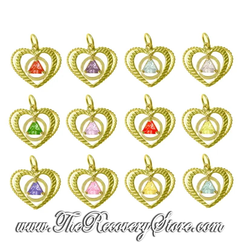 AA 14k Gold  Monthly Birthstone Symbol Open Heart Pendant