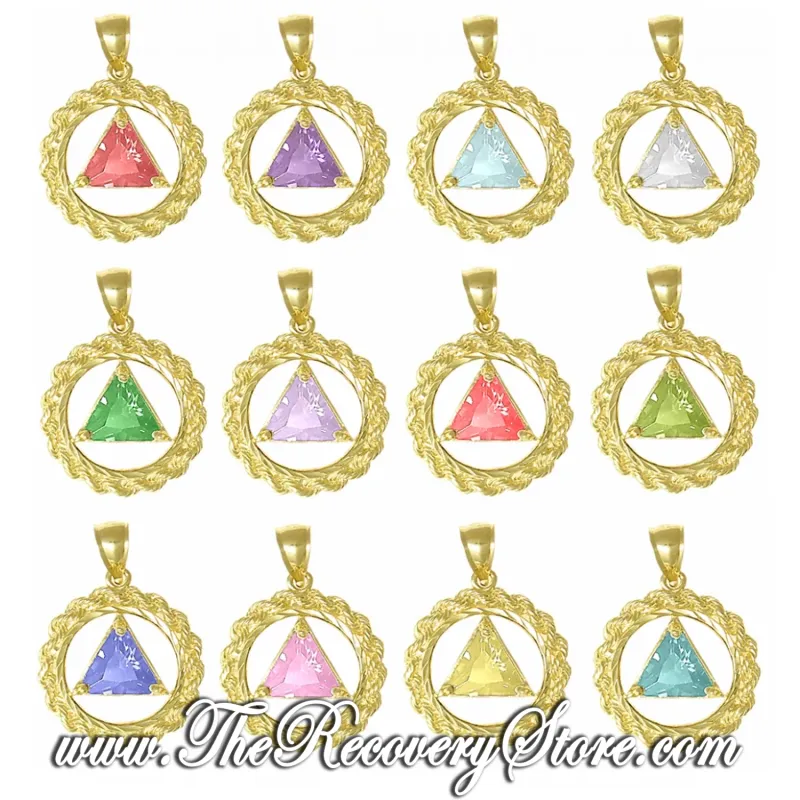 AA 14k Gold  Monthly Birthstone Symbol Medium Rope Style Pendant
