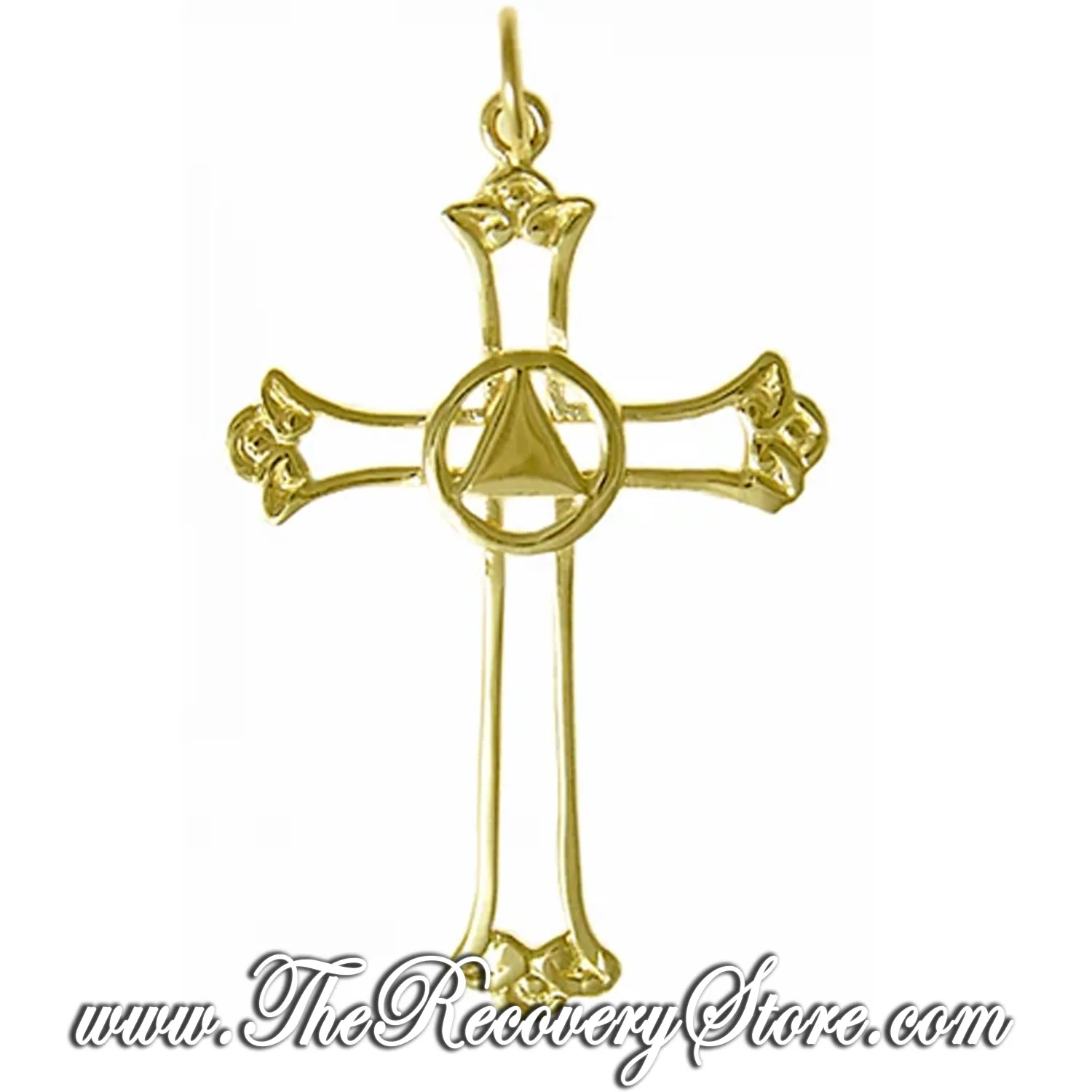 14k Gold AA Symbol with Solid Triangle Set in a Open Cross Pendant