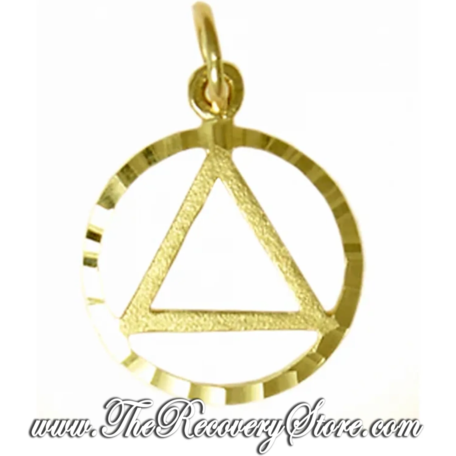 14k Gold AA Circle Triangle in a Diamond Cut Circle Pendant