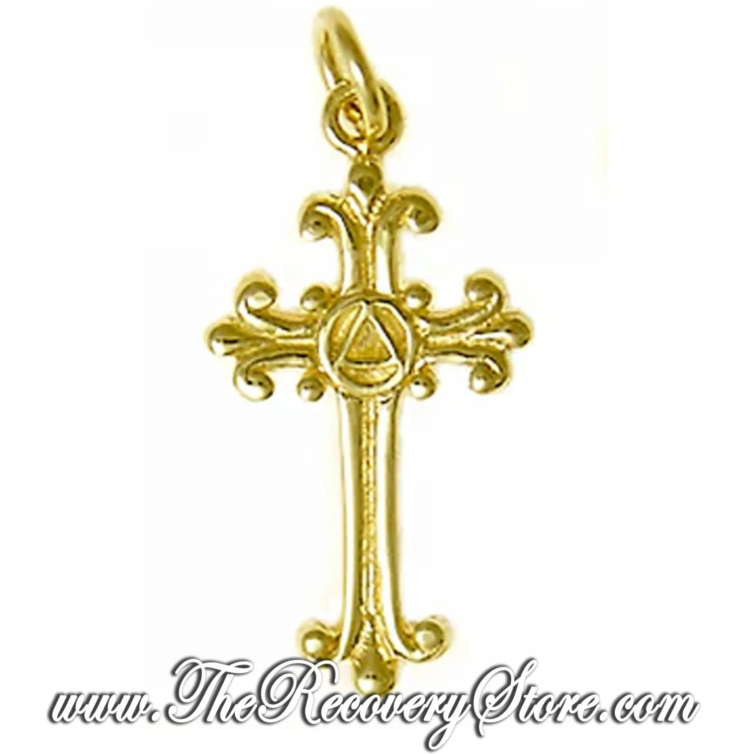 14k Gold AA Symbol on a Small Lovely Cross Pendant