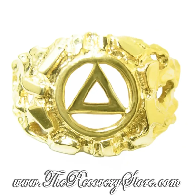 14k Gold AA Symbol Men&#39;s Wide Nugget Style Ring