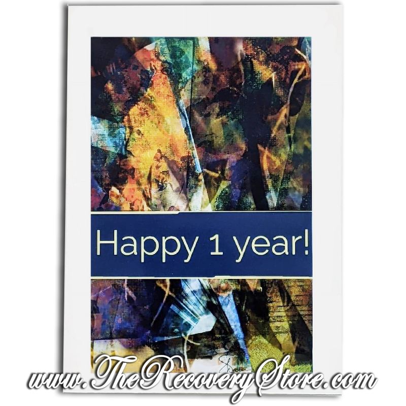 Greeting Card - One Year - Dark Blue - Handmade