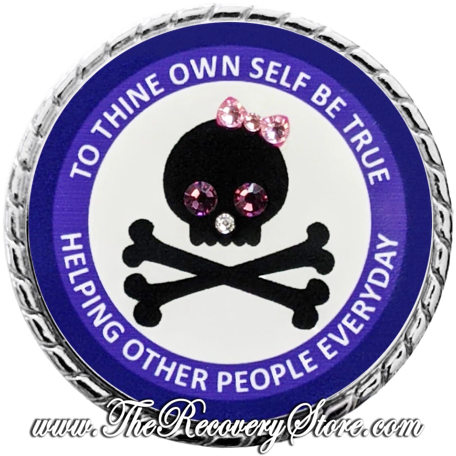 Large Medallion - Purple &amp; White Skull &amp; Bow with Fuchsia, Light Rose Crystal &amp; Silver Trim, Milestone: 01