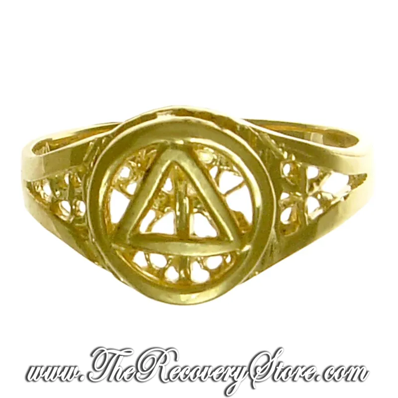 14k Gold AA Symbol Filigree Style Band
