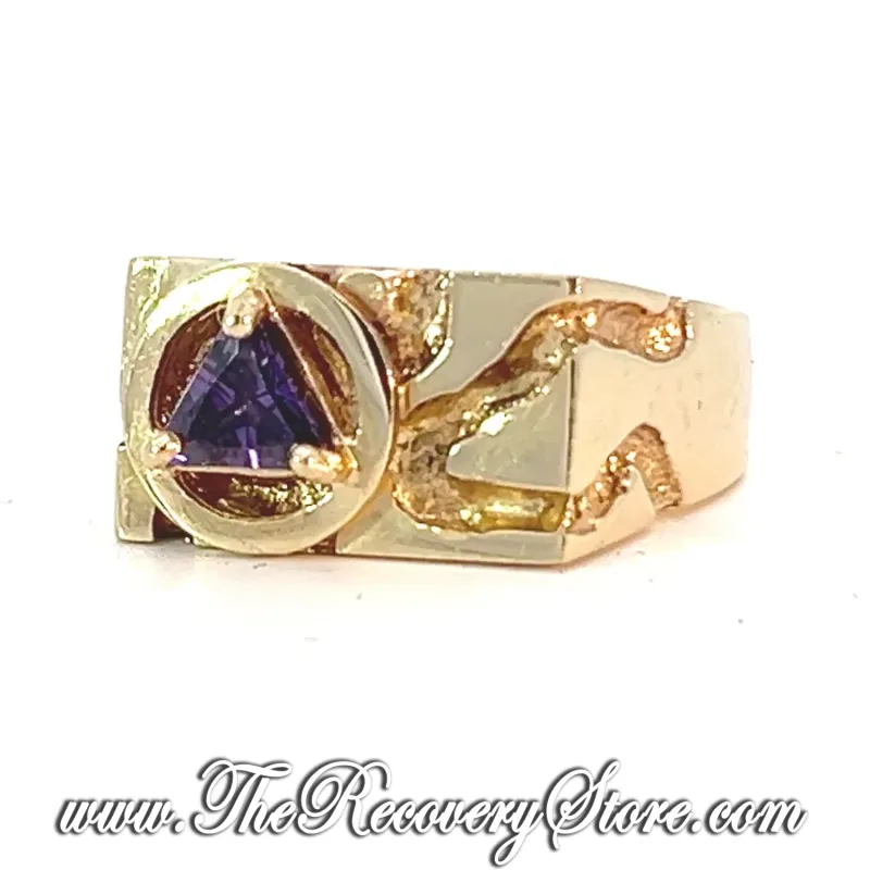 14k Gold AA Purple Amethyst CZ Men&#39; Rectangular Ravine Ring
