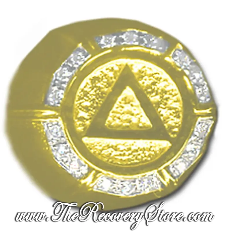 AA 14k Gold Mens AA Symbol with 18-20pt Diamonds Ring