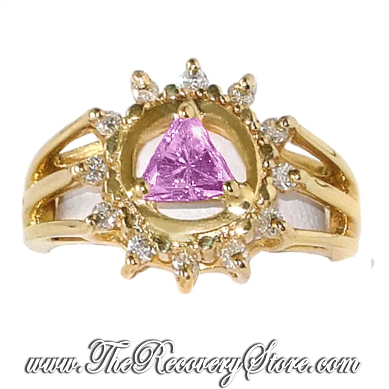 14k Gold AA Purple Amethyst &amp; Diamond CZ&#39;s Ring