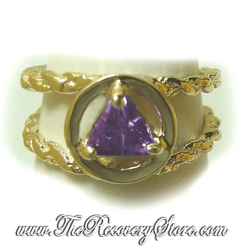 AA Symbol Birthstone on 14k Gold Circle Triangle Ring