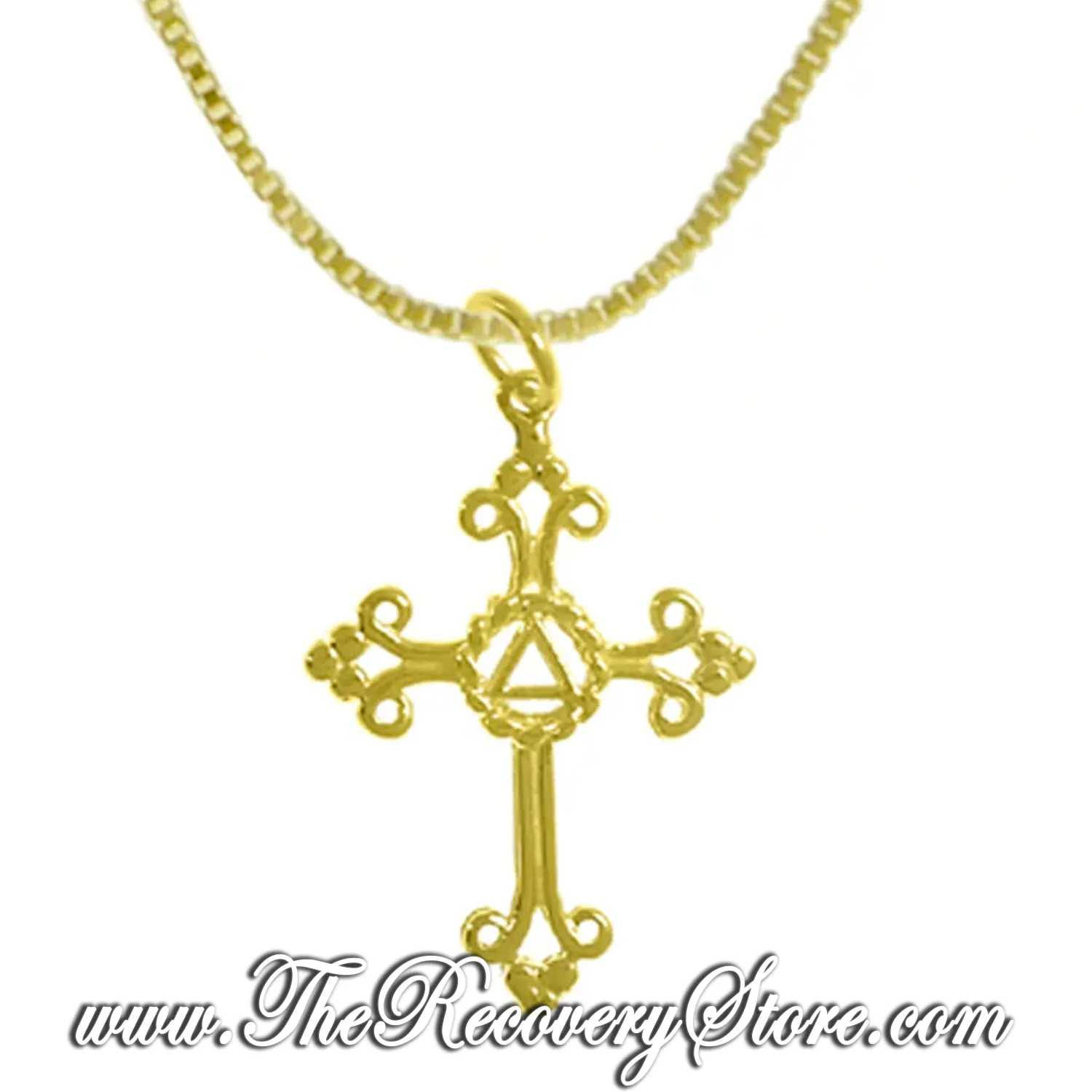 AA 14k Gold Symbol Cross Pendant with 20&quot; Light Box Chain