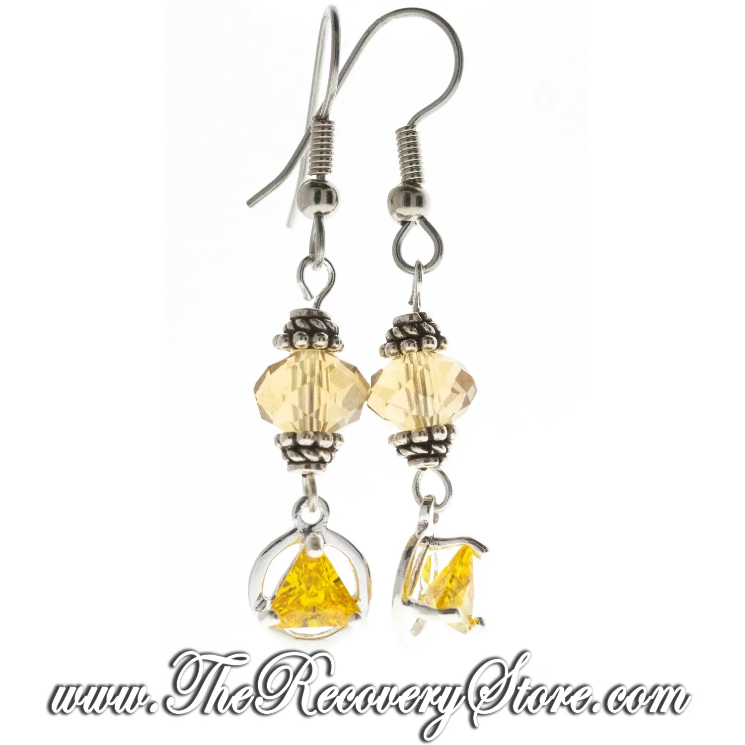 Sterling Silver AA 5mm CZ Triangle Topaz  Beaded Earrings