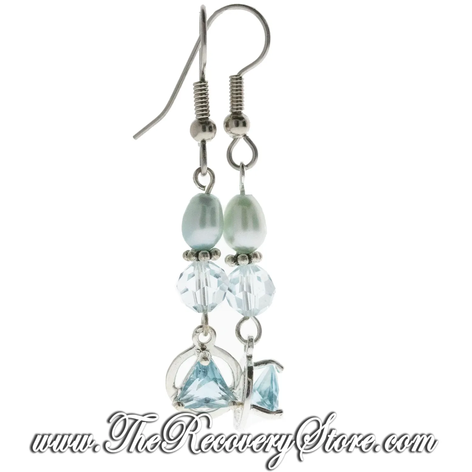 Sterling Silver AA 5mm CZ Triangle Blue Zircon Beaded Earrings