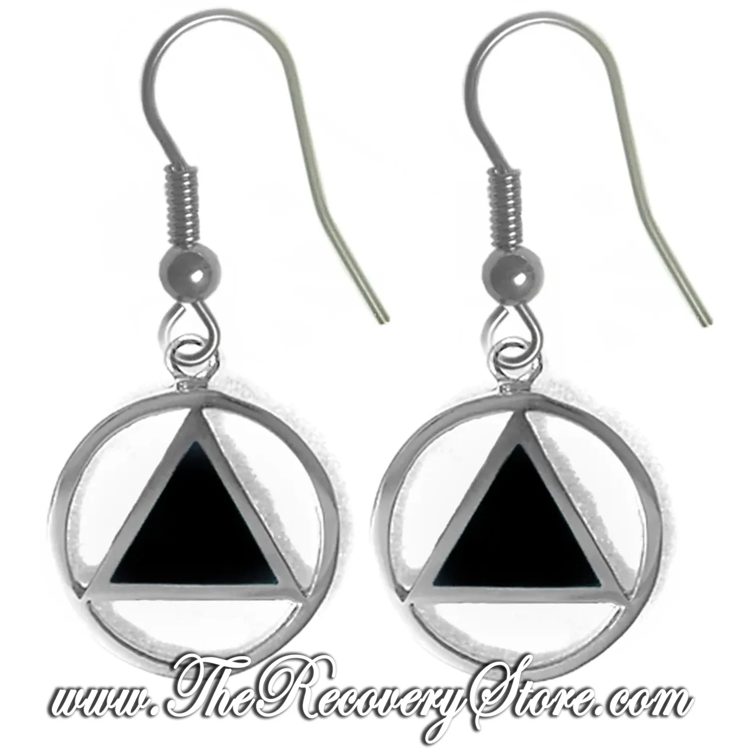 Sterling Silver AA Symbol with Black Enamel Inlay Earrings